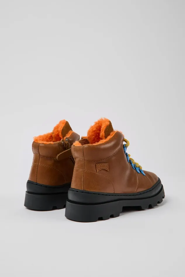 Kids Brutus Brown Leather And Nubuck Laceup Boots Camper Boots Kids Brutus Brown Leather And Nubuck Laceup Boots Camper Boots