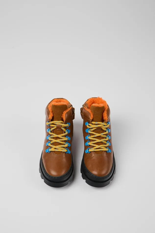 Kids Brutus Brown Leather And Nubuck Laceup Boots Camper Boots Kids Brutus Brown Leather And Nubuck Laceup Boots Camper Boots