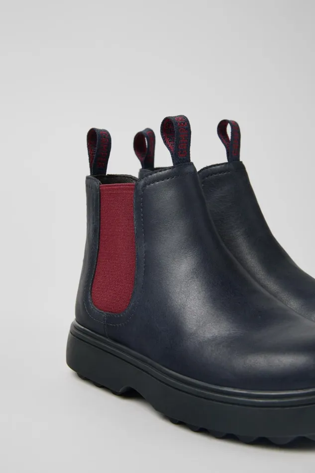 Kids Norte Blue And Burgundy Leather Boots For Kids Camper Boots