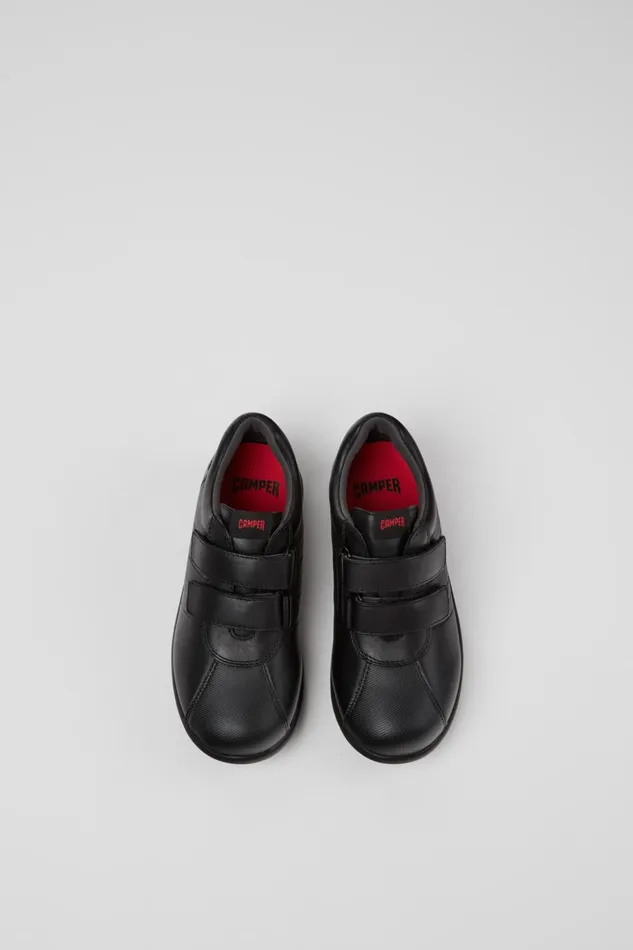 Kids Pelotas Black Leather Shoes For Kids Camper Hook And Loop Kids Pelotas Black Leather Shoes For Kids Camper Hook And Loop
