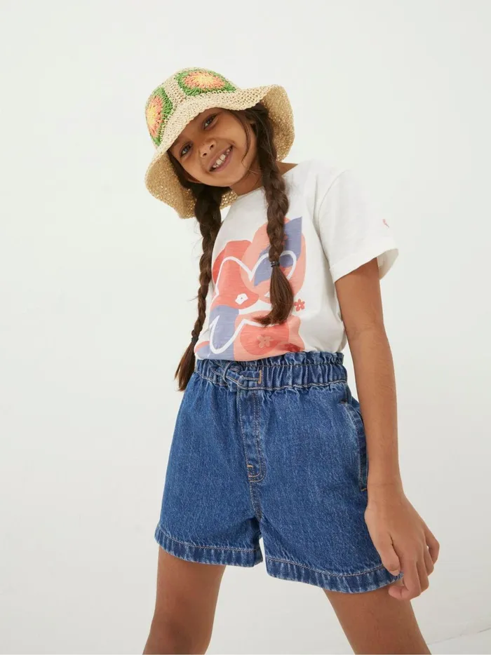 Kids Shorts Fat Face Blue Paperbag Denim Shorts