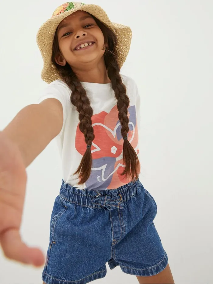 Kids Shorts Fat Face Blue Paperbag Denim Shorts