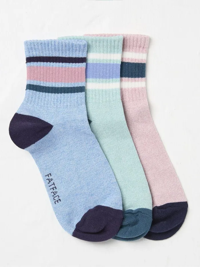 Kids Socks Fat Face Blue Stripe Sport Socks 3 Pack