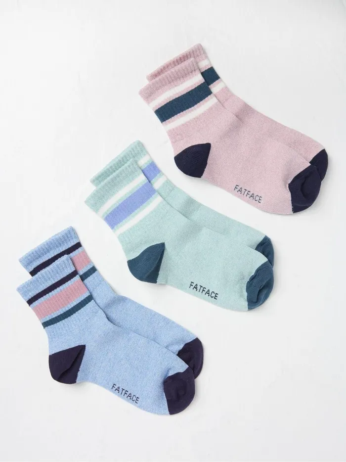 Kids Socks Fat Face Blue Stripe Sport Socks 3 Pack