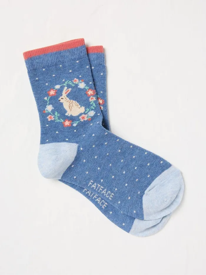 Kids Socks Fat Face Light Blue Bunny Socks 1 Pack