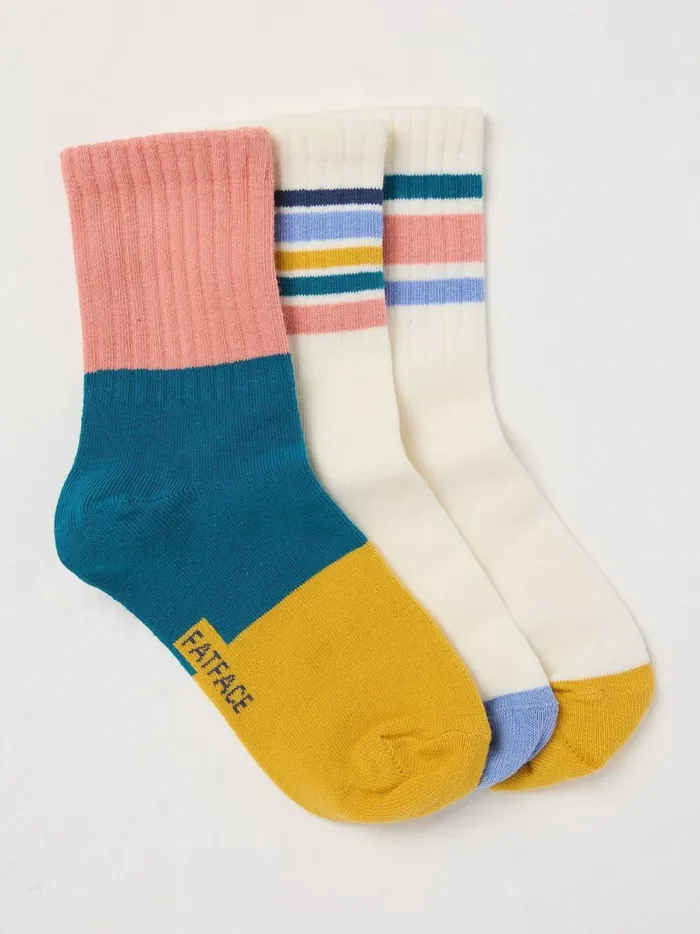 Kids Socks Fat Face NaturalPink Stripe Sport Socks 3 Pack