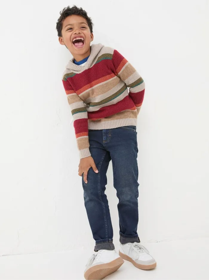 Kids Sweatshirts and Hoodies Fat Face Oatmeal Cream Stripe Hooded Jumper