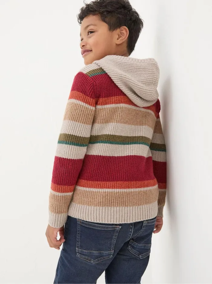 Kids Sweatshirts and Hoodies Fat Face Oatmeal Cream Stripe Hooded Jumper