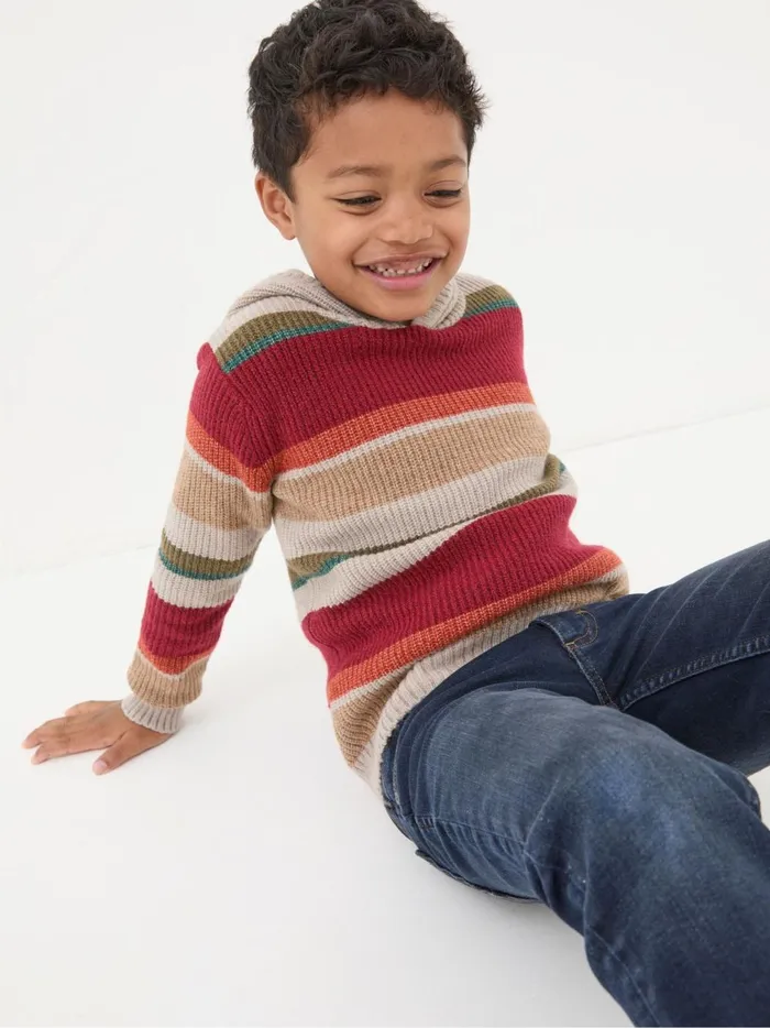 Kids Sweatshirts and Hoodies Fat Face Oatmeal Cream Stripe Hooded Jumper