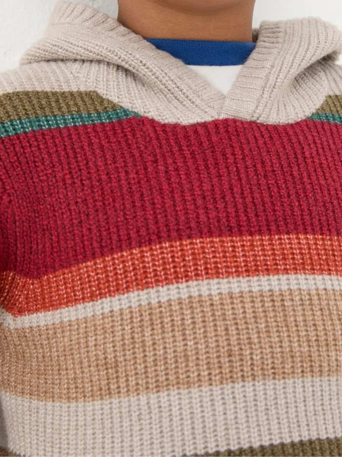 Kids Sweatshirts and Hoodies Fat Face Oatmeal Cream Stripe Hooded Jumper