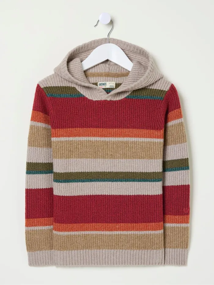 Kids Sweatshirts and Hoodies Fat Face Oatmeal Cream Stripe Hooded Jumper