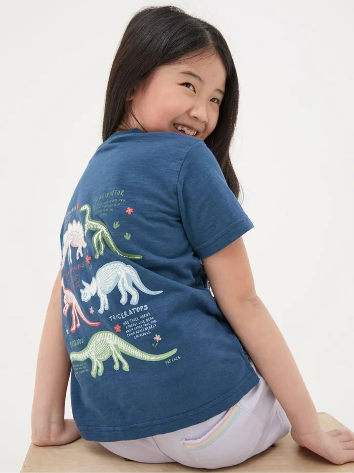 Kids Tops and TShirts Fat Face Blue Dinosaur Graphic TShirt