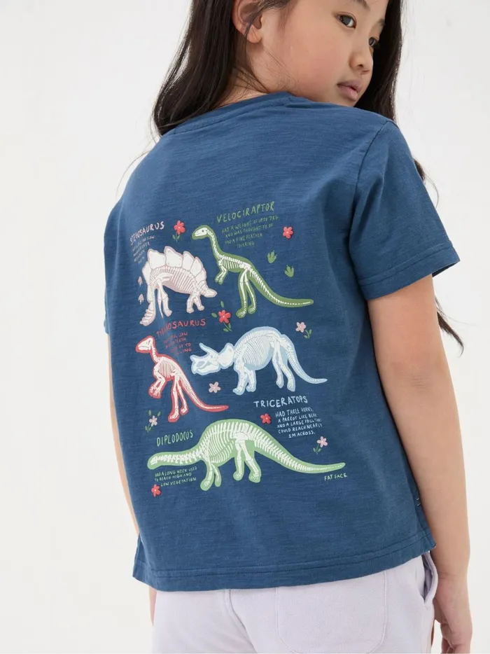 Kids Tops and TShirts Fat Face Blue Dinosaur Graphic TShirt