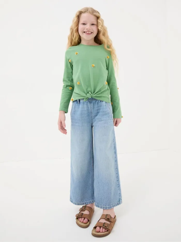 Kids Tops and TShirts Fat Face Green Flower Knot TShirt