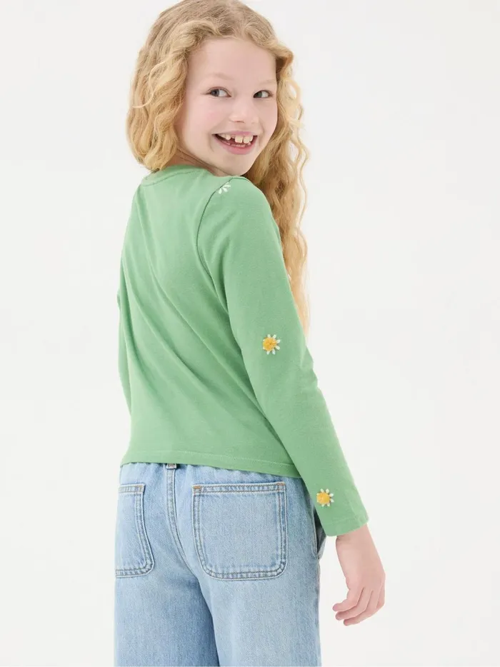 Kids Tops and TShirts Fat Face Green Flower Knot TShirt