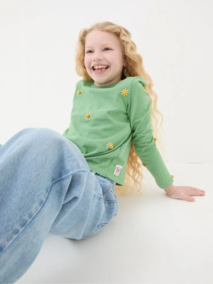 Kids Tops and TShirts Fat Face Green Flower Knot TShirt