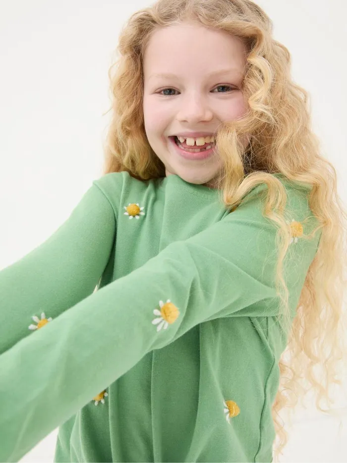 Kids Tops and TShirts Fat Face Green Flower Knot TShirt
