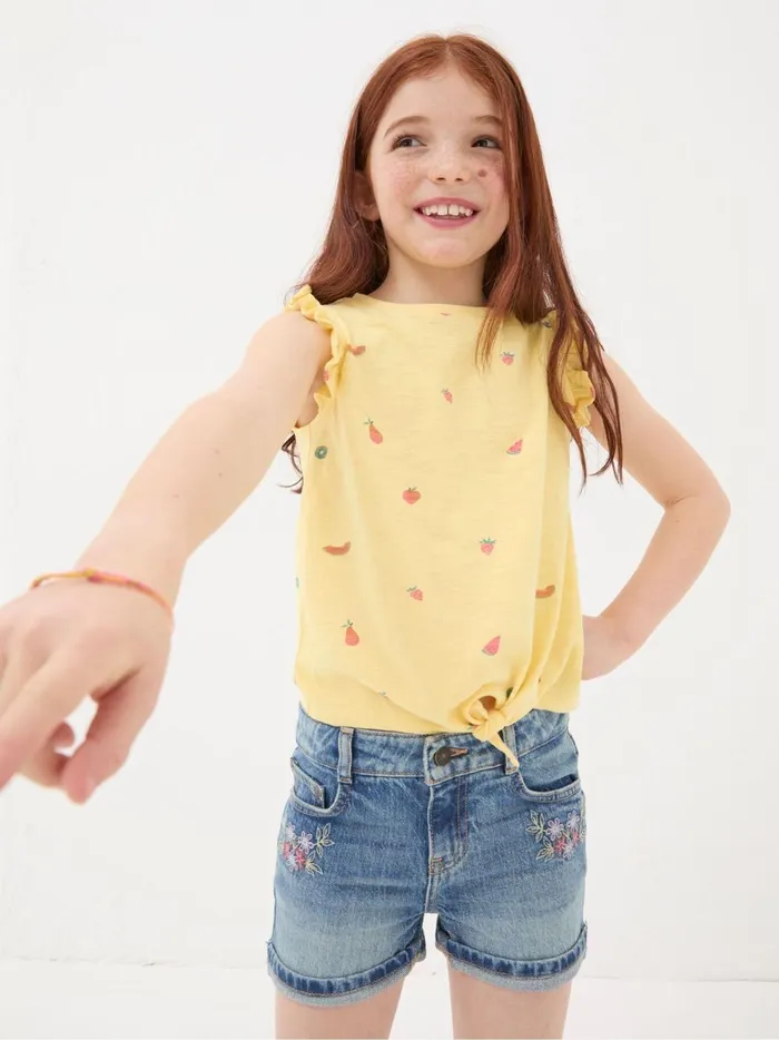 Kids Tops and TShirts Fat Face Yellow Fruit Knot Front TShirt