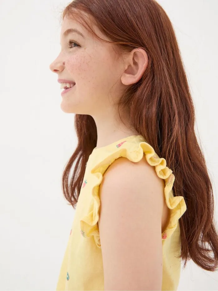 Kids Tops and TShirts Fat Face Yellow Fruit Knot Front TShirt