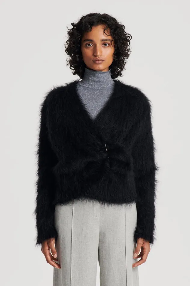 Knitwear Women Scanlan Theodore BRUSHED MOHAIR WRAP CARDIGAN Black Knitwear Women Scanlan Theodore BRUSHED MOHAIR WRAP CARDIGAN Black