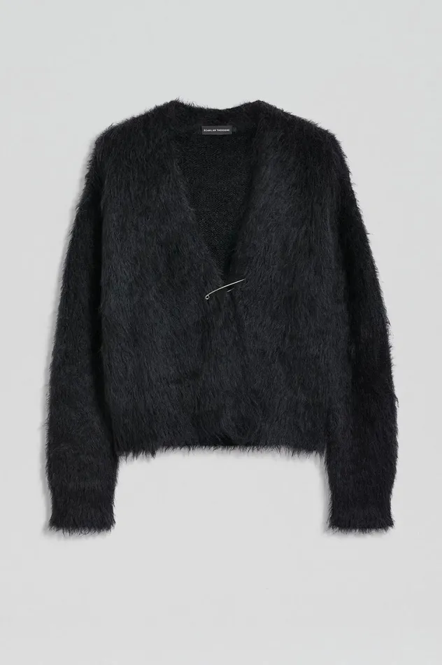 Knitwear Women Scanlan Theodore BRUSHED MOHAIR WRAP CARDIGAN Black Knitwear Women Scanlan Theodore BRUSHED MOHAIR WRAP CARDIGAN Black