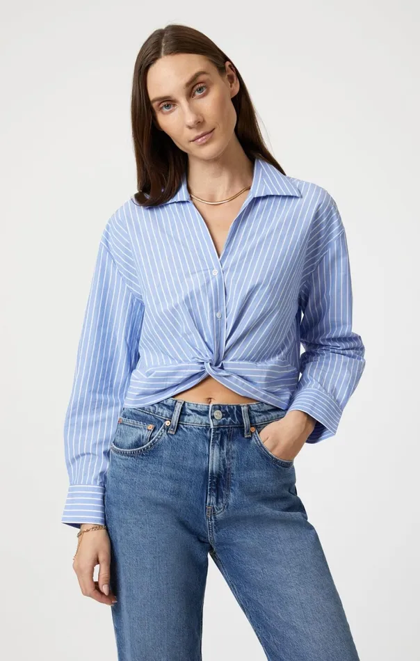 Knot Front Long Sleeve Shirt In Blue Striped Women Mavi Jeans Tops and TShirts Knot Front Long Sleeve Shirt In Blue Striped Women Mavi Jeans Tops and TShirts