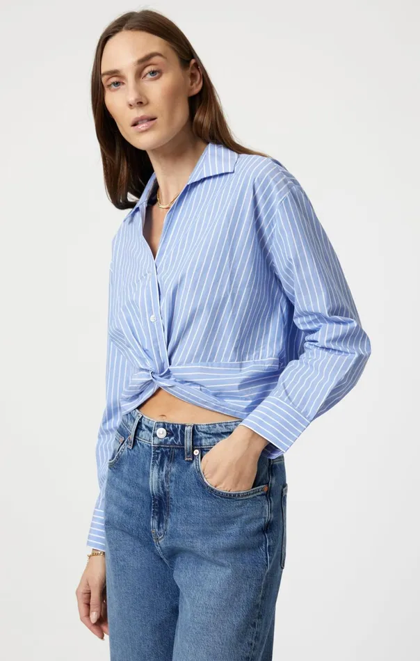 Knot Front Long Sleeve Shirt In Blue Striped Women Mavi Jeans Tops and TShirts Knot Front Long Sleeve Shirt In Blue Striped Women Mavi Jeans Tops and TShirts