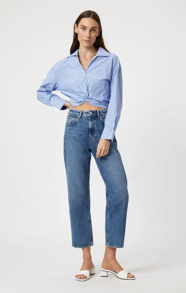 Knot Front Long Sleeve Shirt In Blue Striped Women Mavi Jeans Tops and TShirts Knot Front Long Sleeve Shirt In Blue Striped Women Mavi Jeans Tops and TShirts