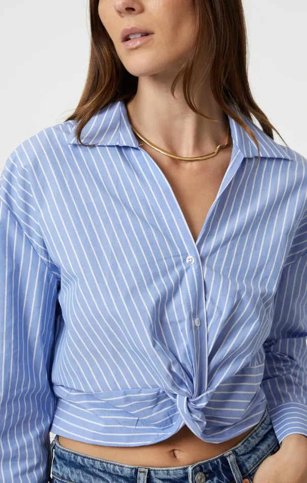 Knot Front Long Sleeve Shirt In Blue Striped Women Mavi Jeans Tops and TShirts Knot Front Long Sleeve Shirt In Blue Striped Women Mavi Jeans Tops and TShirts