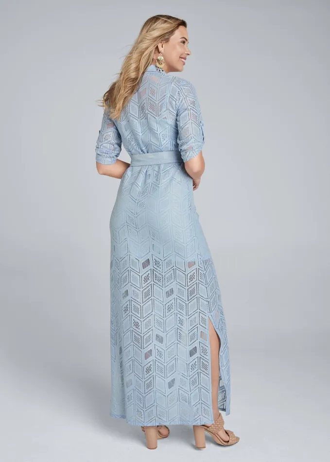 LACE BUTTON DOWN MAXI DRESS Light Blue Women VENUS Sundresses