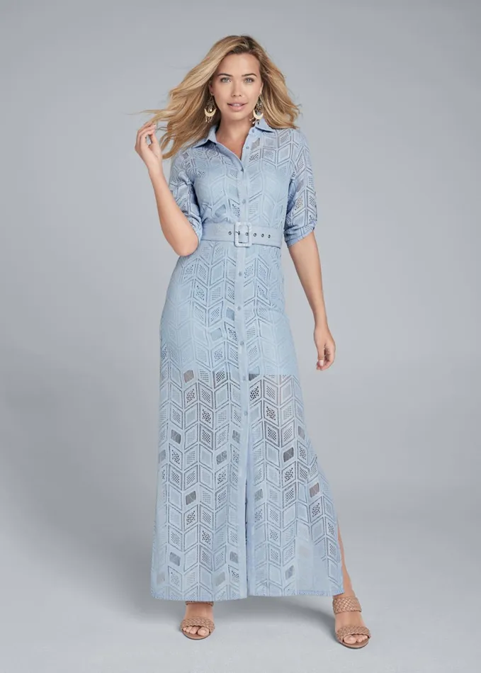 LACE BUTTON DOWN MAXI DRESS Light Blue Women VENUS Sundresses