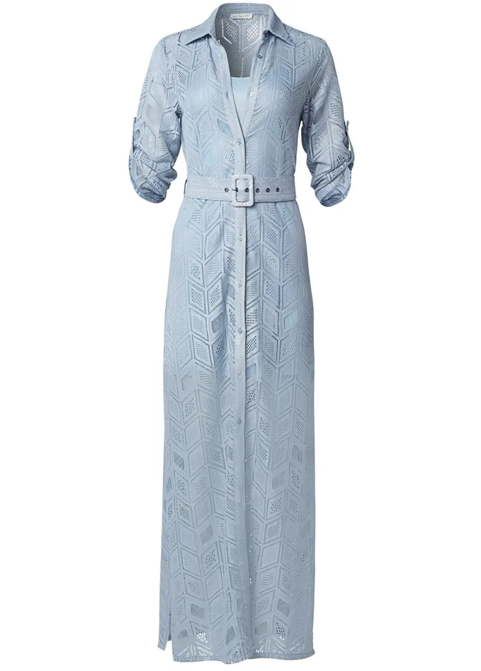 LACE BUTTON DOWN MAXI DRESS Light Blue Women VENUS Sundresses