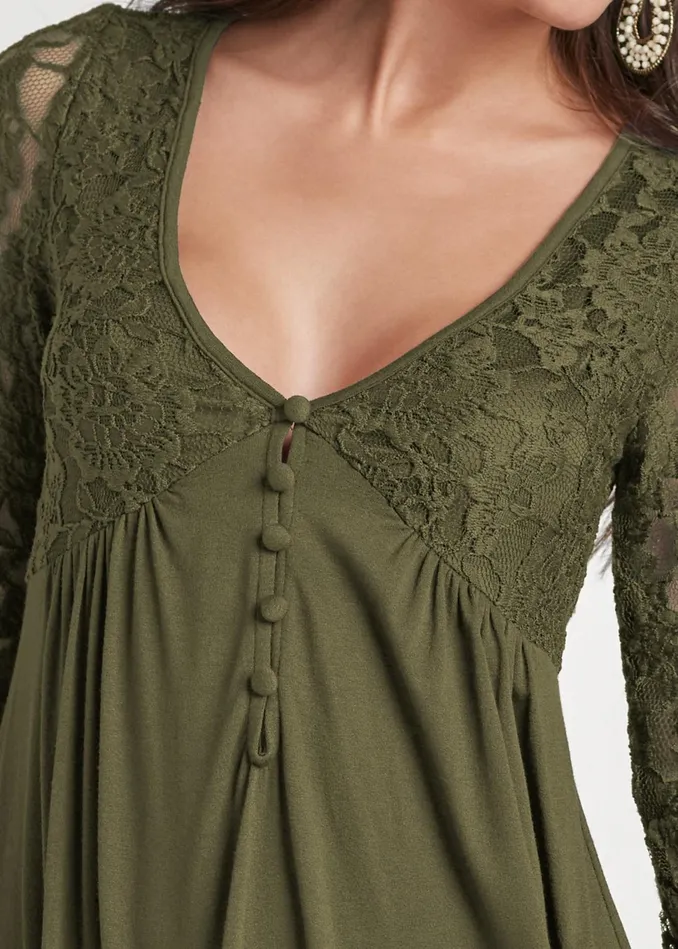 Lace Detail Aline Dress Olive Women VENUS Sundresses