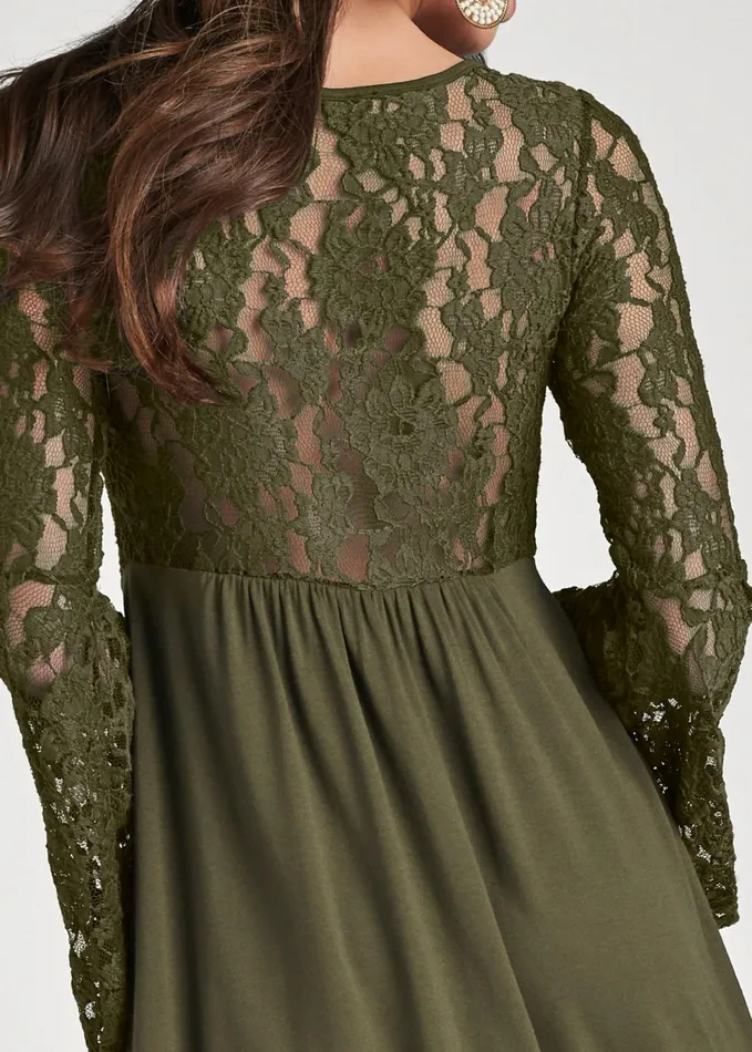 Lace Detail Aline Dress Olive Women VENUS Sundresses