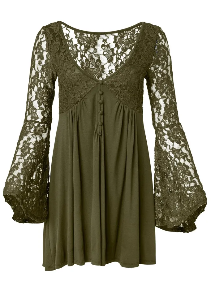 Lace Detail Aline Dress Olive Women VENUS Sundresses