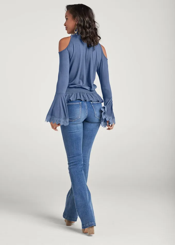 Lace Mockneck Top Blue Women VENUS Long Sleeve Tops