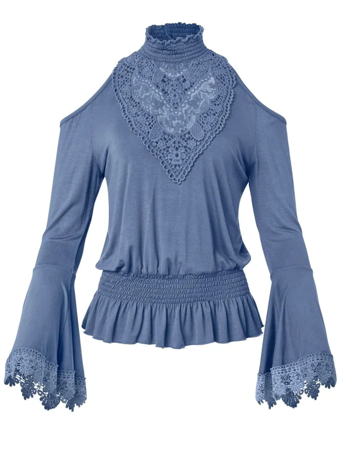 Lace Mockneck Top Blue Women VENUS Long Sleeve Tops