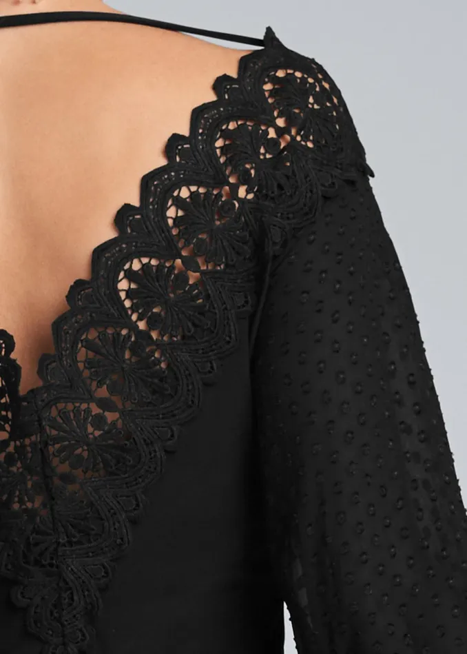 LACE NECKLINE TOP Black Women VENUS Night Out Tops