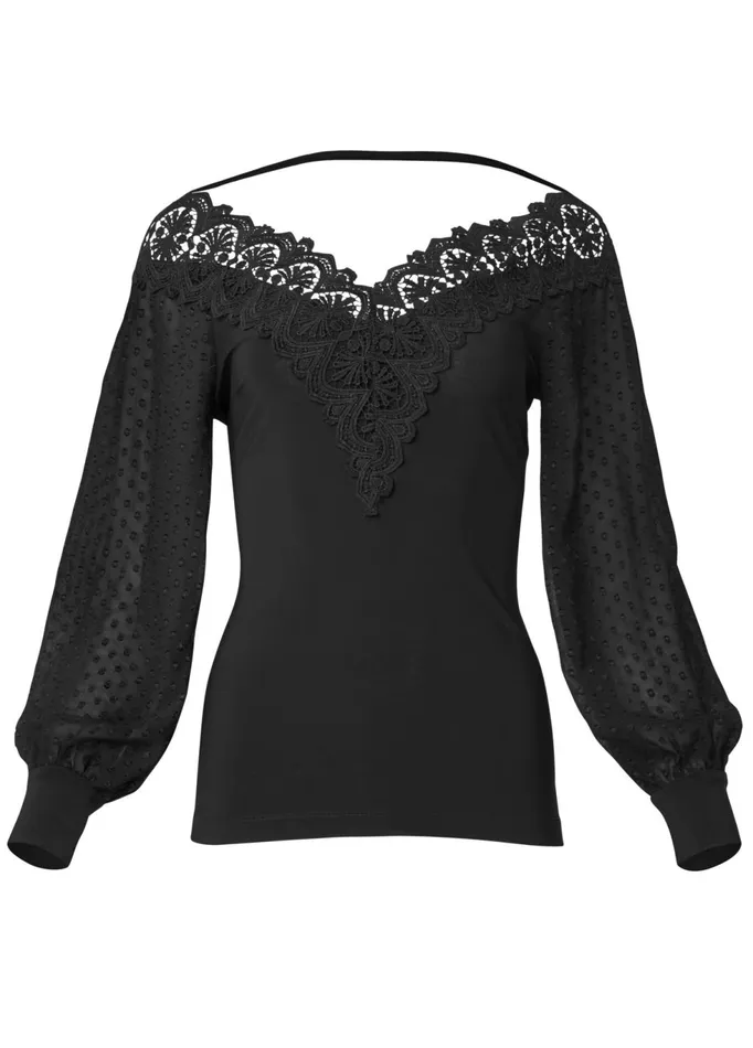 LACE NECKLINE TOP Black Women VENUS Night Out Tops