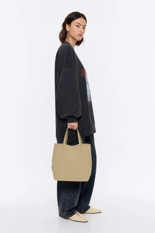 Large Beige Gabardine Chihuahua Bag Natural Women Bimba Y Lola Crossbody Bags
