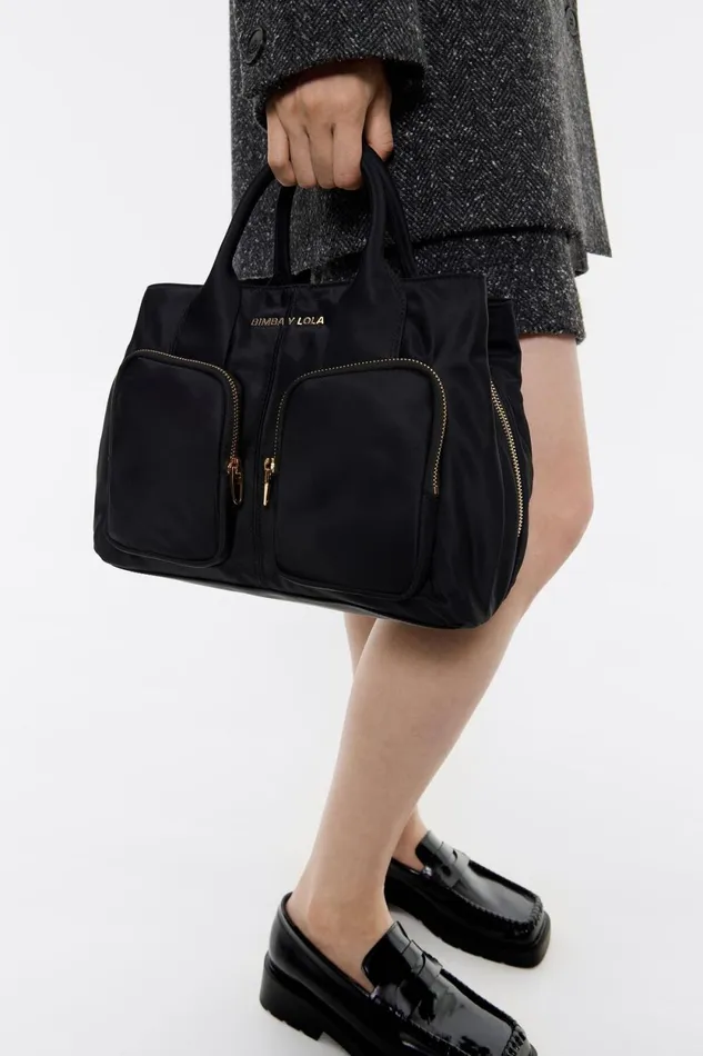 Large Black Nylon Pocket Handbag Black Women Bimba Y Lola Handbags