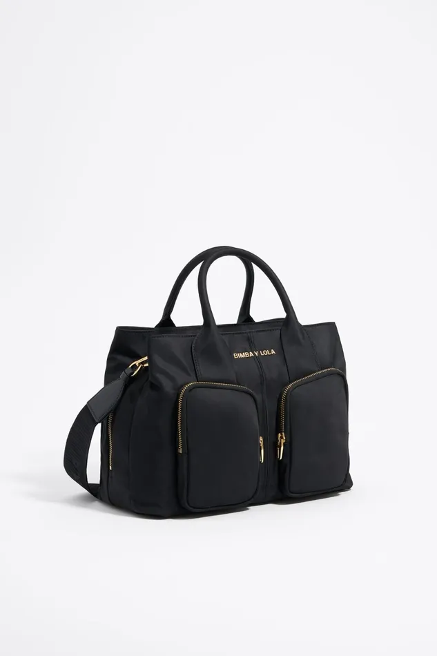 Large Black Nylon Pocket Handbag Black Women Bimba Y Lola Handbags Large Black Nylon Pocket Handbag Black Women Bimba Y Lola Handbags