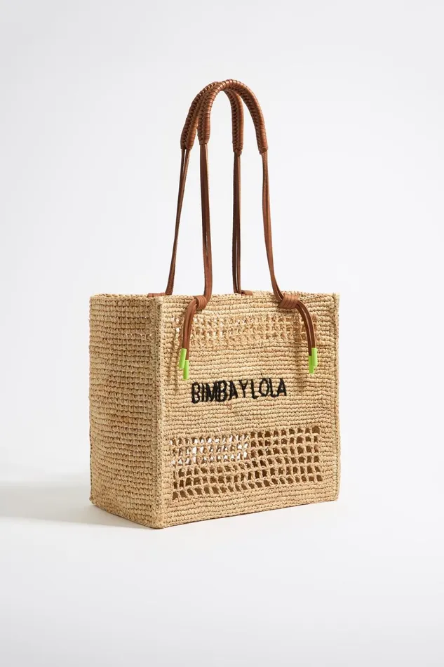 Large Natural Raffia Tote Bag Natural Women Bimba Y Lola Shoppers