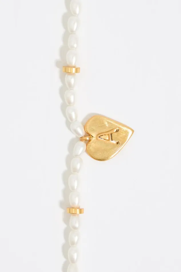Letter A Heart And Pearl Necklace Gold Women Bimba Y Lola Jewelry Letter A Heart And Pearl Necklace Gold Women Bimba Y Lola Jewelry