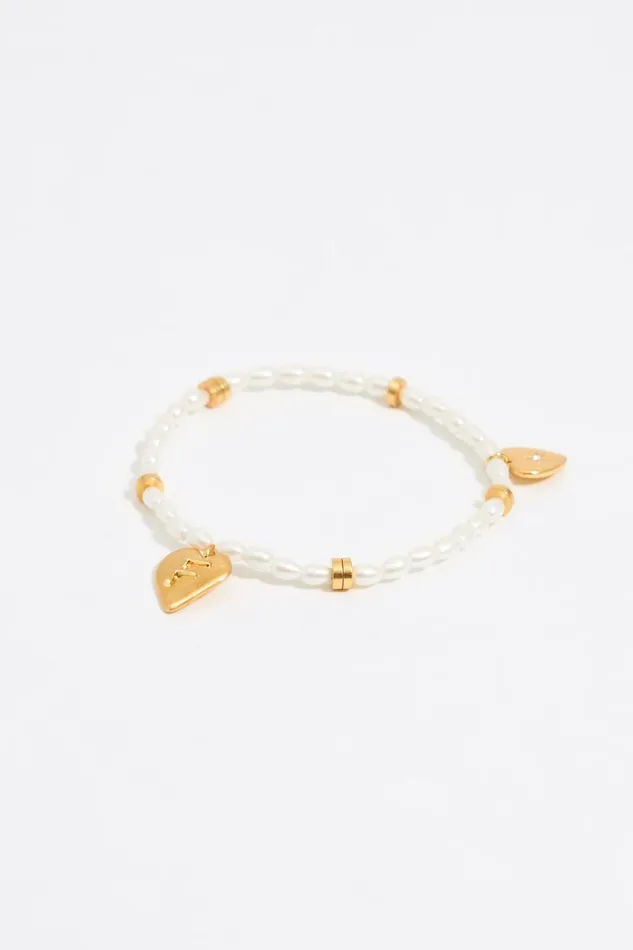 Letter F Heart And Pearl Bracelet Gold Women Bimba Y Lola Alphabet