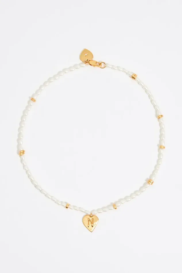 Letter N Heart And Pearl Necklace Gold Women Bimba Y Lola Alphabet