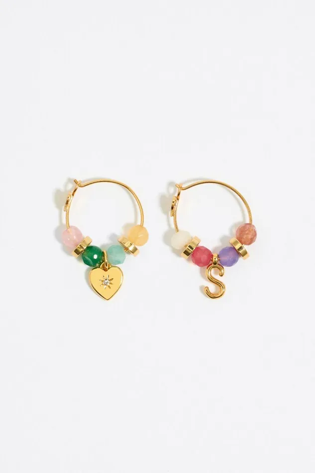 Letter S Multicolor Stones Earrings Gold Women Bimba Y Lola Alphabet