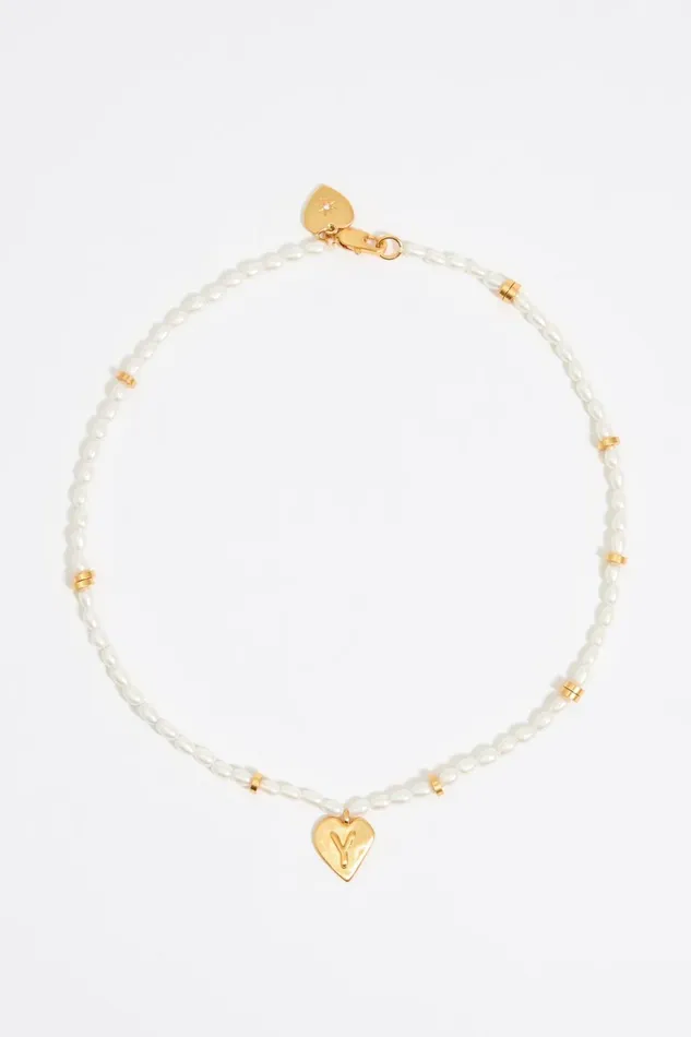 Letter Y Heart And Pearl Necklace Gold Women Bimba Y Lola Alphabet