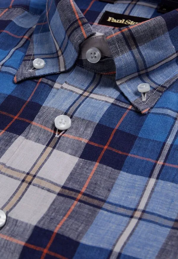 Linen Plaid Sport Shirt BlueRed Sport Shirts Paulstuart Mens Linen Plaid Sport Shirt BlueRed Sport Shirts Paulstuart Mens