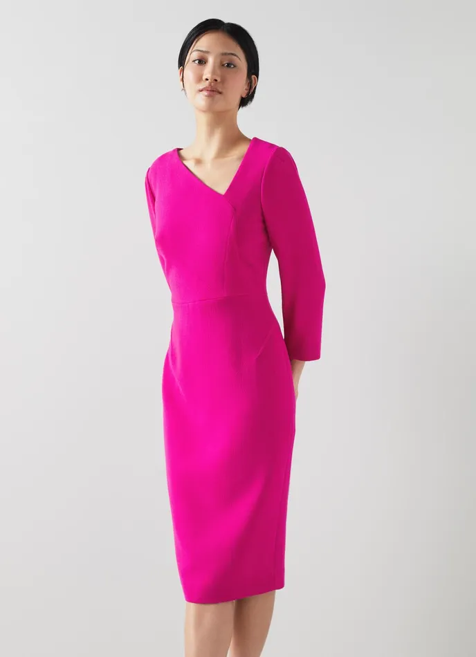 LK Bennett Alexis Pink Wool Crepe Shift Dress Women Dresses
